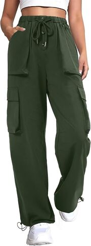 DLOODA Women's Parachute Cargo Pants, Quick Dry Lightweight Baggy Hiking Joggers with 4 Pockets Casual Travel Outdoor in Saudi Arabia