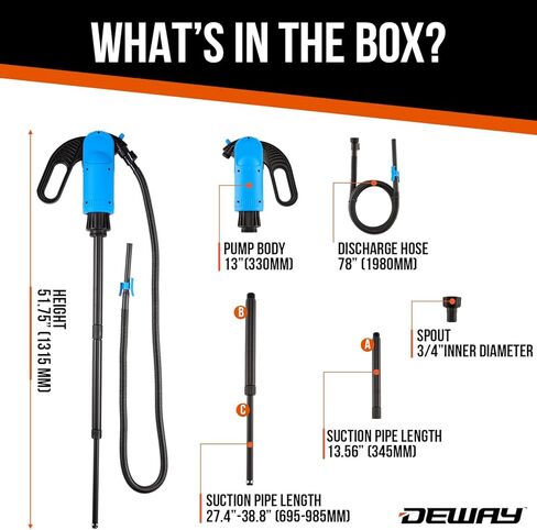 مضخة طبلة رافعة يدوية من Deway مع أنبوب شفط قابل للتعديل وخرطوم 78 بوصة - مضخة نقل يدوية للديزل والكيروسين ومواد التشحيم ومضادات التجمد ومادة DEF والمواد الكيميائية الزراعية والمياه غير الصالحة للشرب in Kuwait