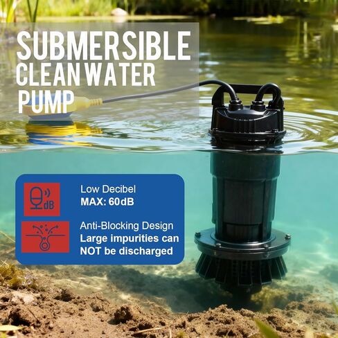 مضخة مستنقع غاطسة Weeflos 1.6HP، تشغيل/إيقاف تلقائي، تدفق عالٍ 6300 GPH، رأس أقصى 36 قدمًا، لإزالة المياه القذرة، الطابق السفلي المغمور، غطاء حمام السباحة، أحواض المياه الساخنة، ألومنيوم خفيف الوزن (1.6HP/36FT) in Kuwait