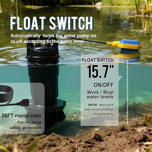 مضخة مستنقع غاطسة Weeflos 1.6HP، تشغيل/إيقاف تلقائي، تدفق عالٍ 6300 GPH، رأس أقصى 36 قدمًا، لإزالة المياه القذرة، الطابق السفلي المغمور، غطاء حمام السباحة، أحواض المياه الساخنة، ألومنيوم خفيف الوزن (1.6HP/36FT) in Kuwait