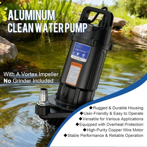 مضخة مستنقع غاطسة Weeflos 1.6HP، تشغيل/إيقاف تلقائي، تدفق عالٍ 6300 GPH، رأس أقصى 36 قدمًا، لإزالة المياه القذرة، الطابق السفلي المغمور، غطاء حمام السباحة، أحواض المياه الساخنة، ألومنيوم خفيف الوزن (1.6HP/36FT) in Kuwait