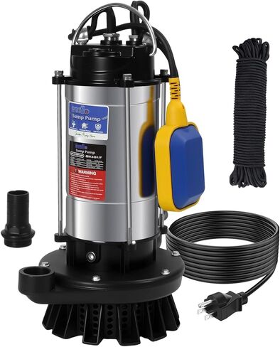 مضخة مستنقع غاطسة Weeflos 1.6HP، تشغيل/إيقاف تلقائي، تدفق عالٍ 6300 GPH، رأس أقصى 36 قدمًا، لإزالة المياه القذرة، الطابق السفلي المغمور، غطاء حمام السباحة، أحواض المياه الساخنة، ألومنيوم خفيف الوزن (1.6HP/36FT) in Kuwait