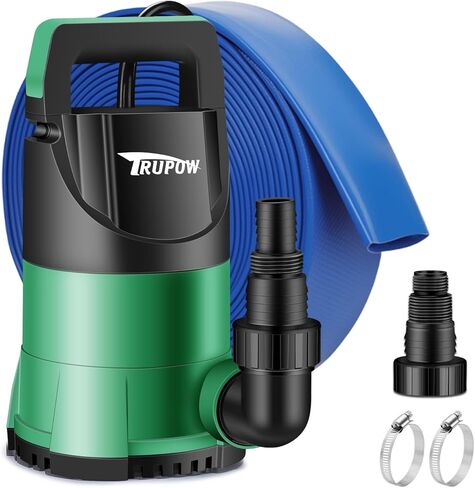 TRUPOW Sump Pump 1 HP Submersible Water Pump With 25ft. Hose Kit 3980 GPH Thermoplastic Portable Electric Utility Pump for Swimming Pool Garden Basement Tub Pond Draining in Kuwait