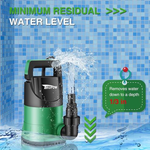 TRUPOW Sump Pump 1 HP Submersible Water Pump With 25ft. Hose Kit 3980 GPH Thermoplastic Portable Electric Utility Pump for Swimming Pool Garden Basement Tub Pond Draining in Kuwait