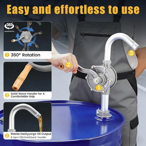 DR.tuer All-Aluminum 55 Gallon Drum Pump – Manual Fuel & Oil Transfer Pump for Diesel, Kerosene, Hydraulic & Lubricating Oils – Heavy Duty Rotary Barrel Hand Pump Fits 15–55 Gal Drums in Saudi Arabia