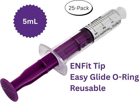 حقنة Envue ENFit 5 مل قابلة لإعادة الاستخدام على شكل حرف O لتغذية الأنبوب، 25 عبوة، مكبس أرجواني in Saudi Arabia