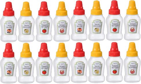16PCS Mini Condiment Squeeze Bottles Set, 25ml Ketchup Honey Mustard Sauce Bottles, Containers Refillable for Sauce, Plastic Portable Dressing Bottles, Squirt Condiments Dispensers for Lunch Box in Saudi Arabia