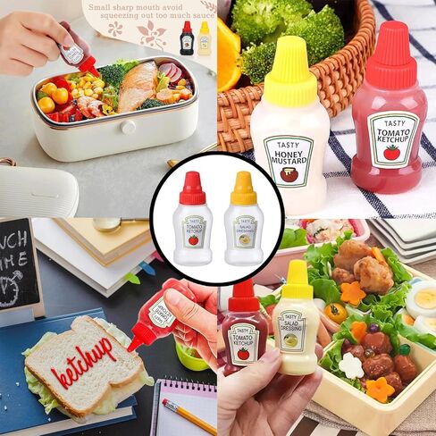 16PCS Mini Condiment Squeeze Bottles Set, 25ml Ketchup Honey Mustard Sauce Bottles, Containers Refillable for Sauce, Plastic Portable Dressing Bottles, Squirt Condiments Dispensers for Lunch Box in Saudi Arabia