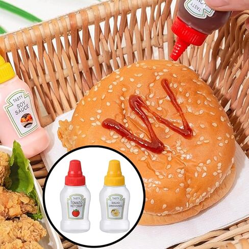 16PCS Mini Condiment Squeeze Bottles Set, 25ml Ketchup Honey Mustard Sauce Bottles, Containers Refillable for Sauce, Plastic Portable Dressing Bottles, Squirt Condiments Dispensers for Lunch Box in Saudi Arabia