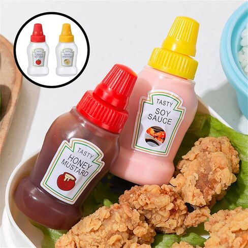 16PCS Mini Condiment Squeeze Bottles Set, 25ml Ketchup Honey Mustard Sauce Bottles, Containers Refillable for Sauce, Plastic Portable Dressing Bottles, Squirt Condiments Dispensers for Lunch Box in Saudi Arabia