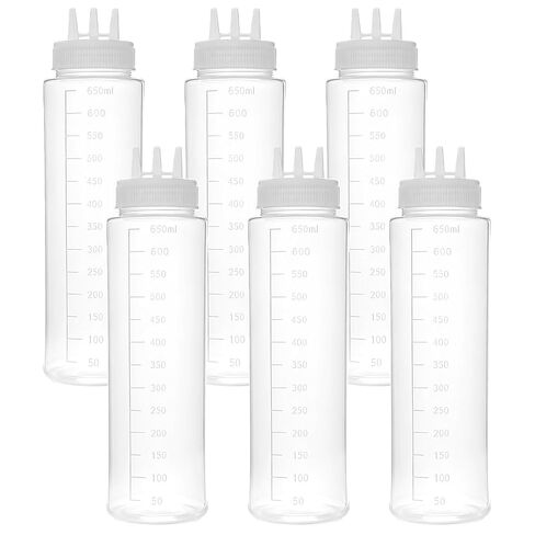 6 PCS 3 Holes Sauce Bottle Squeeze, 24 oz Squeezing Bottle with Scale, Condiment Squeeze Bottles with Tri-Cone Nozzle, Plastic Squirt Bottles for Syrup, Ketchup, Dressing, Honey in Kuwait