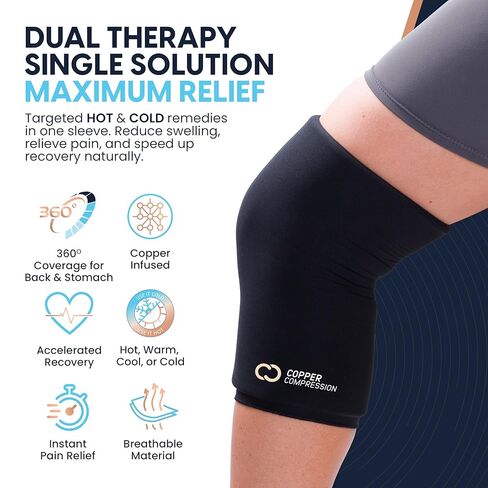 دعم العلاج الساخن والبارد لغطاء الركبة CopperFreeze™ من النحاس المضغوط لتخفيف الألم والتورم والتعافي من الإصابات - تخفيف مملوء بالنحاس بزاوية 360 درجة للركبتين والمفاصل in Kuwait