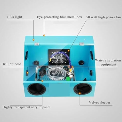 خزانة السفع الرملي للنقش مع صندوق مقاوم للغبار، وإضاءة LED، وجهاز تبريد بتدوير المياه، ومروحة للقطع والحفر بكفاءة in Kuwait