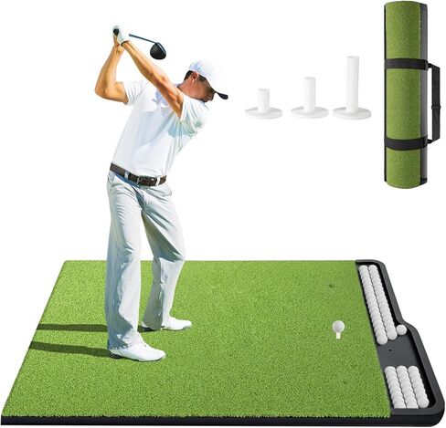 حصيرة ضرب الجولف MONOJOY مقاس 5 × 4 أقدام، عشب ممارسة احترافي للاستخدام الداخلي والخارجي، قاعدة EVA ممتصة للصدمات، صينية كروية مدمجة أو تصميم مزدوج العشب، حزام حمل محمول in Kuwait