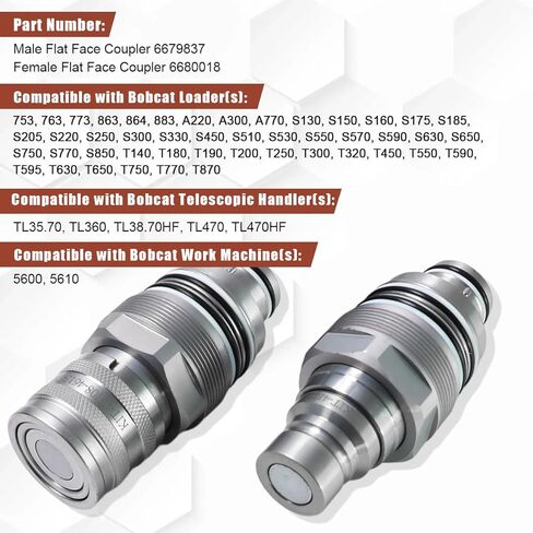 مجموعة قارنة توصيل سريعة هيدروليكية مسطحة الوجه مقاس 46 مم لبوبكات - 6679837 6680018 موصلات ذكر وأنثى - استبدال ISO 16028 للخدمة الشاقة لبوبكات S130 S150 S175 S185 T190 والمزيد in Kuwait