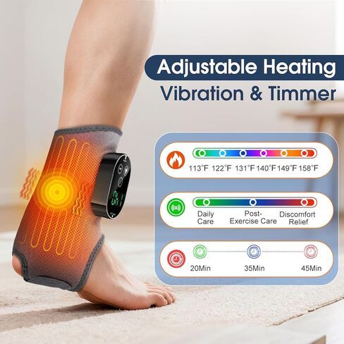 Foot Massager for Neuropathy, Ankle Massager for Pain Relief, Heated Ankle Wrap Heating Pad with Massage for Circulation Grey in Kuwait