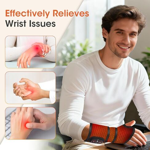 وسادة تسخين معصم لاسلكية لتخفيف الألم، مدلك معصم قابل لإعادة الشحن لنفق الرسغ، لفافة معصم ساخنة لألم التهاب المفاصل، أسود in Kuwait
