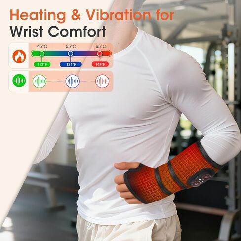 وسادة تسخين معصم لاسلكية لتخفيف الألم، مدلك معصم قابل لإعادة الشحن لنفق الرسغ، لفافة معصم ساخنة لألم التهاب المفاصل، أسود in Kuwait