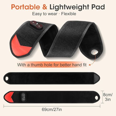 وسادة تسخين معصم لاسلكية لتخفيف الألم، مدلك معصم قابل لإعادة الشحن لنفق الرسغ، لفافة معصم ساخنة لألم التهاب المفاصل، أسود in Kuwait