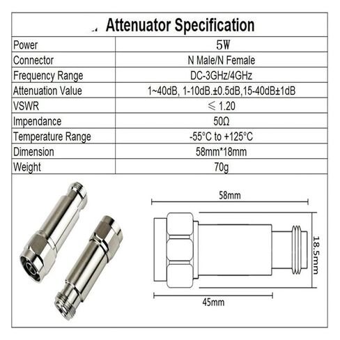 5W N-Type coaxial Fixed attenuator DC to 4GHz, 50 ohms(20db,3G) in Kuwait