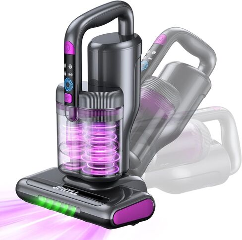 مكنسة كهربائية للمرتبة، مكنسة كهربائية لسرير الشفط بقوة 20 كيلو باسكال مع ضوء الأشعة فوق البنفسجية 253.7 نانومتر، هواء ساخن 140 درجة فهرنهايت، فرشاة 30000 دورة في الدقيقة، بالموجات فوق الصوتية 40000 هرتز، فلتر HEPA، للسرير والأريكة، سلك 500 وات (رمادي داك in Kuwait