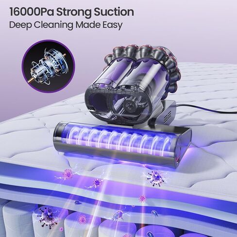 Xlife Mattress Vacuum, Bed Vacuum Cleaner with 2 Roller Brushes for Pet Hair, 253.7nm UV-C Light, 140F° Heating, 550W 16KPA Suction, HEPA Filter Couch Vauum for Bed, Sofa, Pillow, Baby Crib (Corded) in Kuwait