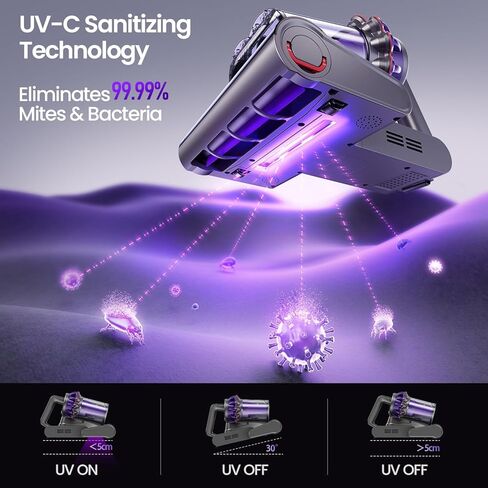 Xlife Mattress Vacuum, Bed Vacuum Cleaner with 2 Roller Brushes for Pet Hair, 253.7nm UV-C Light, 140F° Heating, 550W 16KPA Suction, HEPA Filter Couch Vauum for Bed, Sofa, Pillow, Baby Crib (Corded) in Kuwait