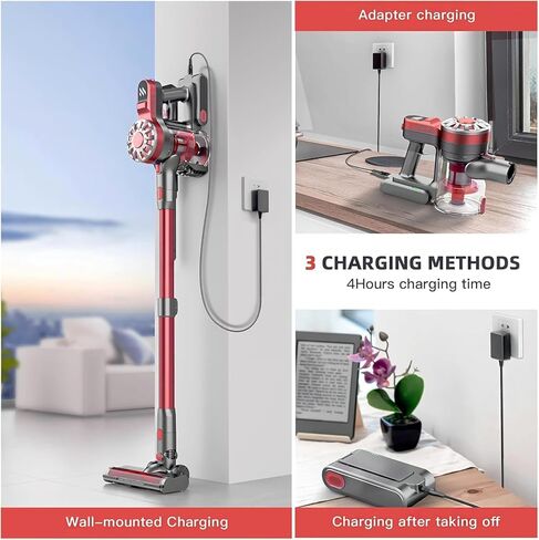 Cordless Vacuum Cleaner,Vacuum Cleaners for Home with Super Suction,Lightweight Stick Vacuum with 35 Mins Runtime,Rechargeable Cordless Vacuum for Carpet, Tile, Pet Hair, Hardwood Floors(Red Grey) in Saudi Arabia