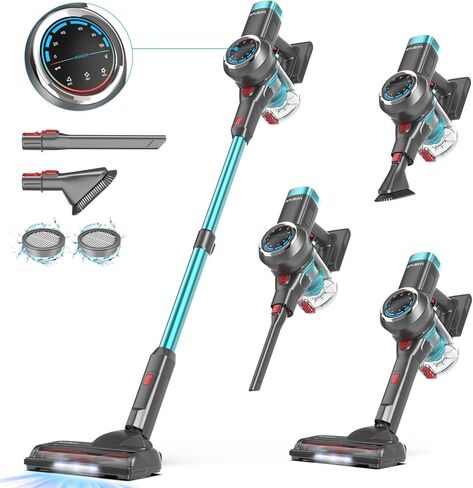 Cordless Vacuum Cleaner, 650W 55KPa Lightweight Stick Vacuum, Up to 70 Minutes, Self-Standing Cordless Vacuum with OLED Display and Anti-Tangle Brush Roll for Home, Carpets, Hard Floors and Pet Hair in Saudi Arabia