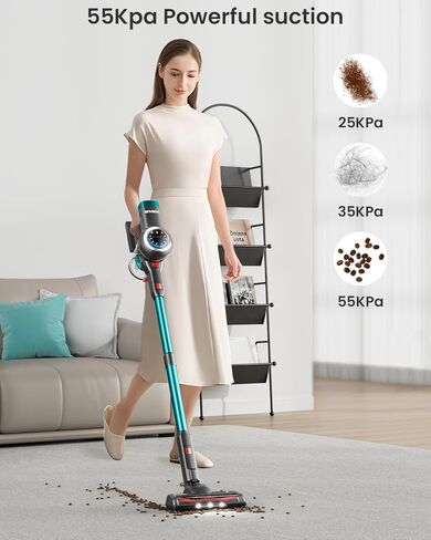 Cordless Vacuum Cleaner, 650W 55KPa Lightweight Stick Vacuum, Up to 70 Minutes, Self-Standing Cordless Vacuum with OLED Display and Anti-Tangle Brush Roll for Home, Carpets, Hard Floors and Pet Hair in Saudi Arabia