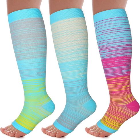 3 Pack Toeless Compression Socks for Women&Men 20-30mmHg Open Toe Knee High Support Socks for Varicose Vein Running in Saudi Arabia