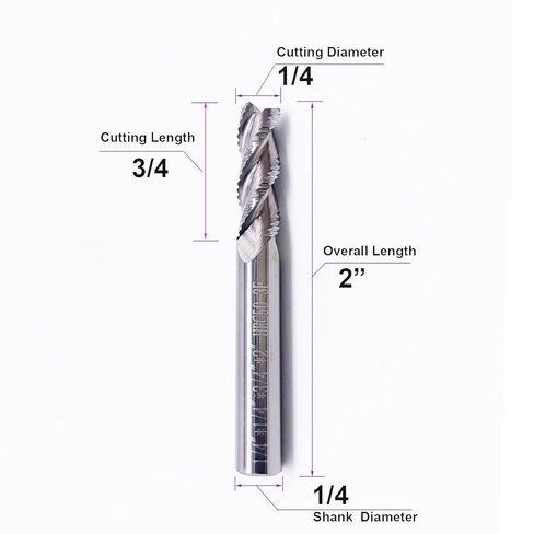 1pcs 1/4 Roughing End Mill for Aluminium, 3 Flutes Carbide CNC Router Bit, 1/4" Shank, 3/4" Cutting Length, 2" Overall – for Aluminium Alloy in Saudi Arabia