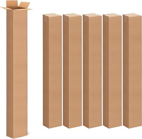 5 عبوات من صناديق الورق المقوى المموج بطول 4x4x36 بوصة، 4 بوصة طول × 4 بوصة عرض × 36 بوصة ارتفاع - صناديق شحن - الشحن، النقل، التعبئة والتغليف، البريد، صندوق تخزين للمنزل أو العمل in Kuwait
