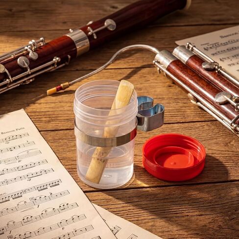 كوب Bassoon Oboe Reed Soaker ومشبك حامل الموسيقى مع غطاء أحمر لمحبي الموسيقى في حالة طلاب الموسيقى، مانع للتسرب in Kuwait