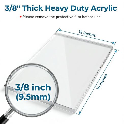 Clear Acrylic Sheet 3/8" Thick Acrylic Plastic Sheets 12" x 16" Clear Cast Acrylics Sheets for Laser Cutting with Protective Film for DIY Project, Craft, Window Glass, Table top, Picture Frame in Saudi Arabia