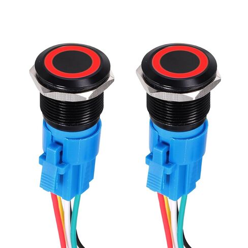 dmiotech 2 حزمة 19mm / 3/4 "سبائك الألومنيوم الإغلاق دفع زر التبديل رأس مسطح 3a 12-24 فولت قذيفة سوداء 5 دبوس مع مقبس كابل حلقة برتقالية led 1no1nc لأنظمة قارب السيارة الإعدادات المخصصة in Saudi Arabia