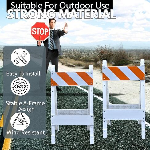 BESEA Folding Traffic Barricade, 45" A-Frame Safety Barrier with 8"x24" Top Panel and 6"x24" Bottom Panel, Heavy-Duty Plastic Construction for Road Work, Parking Lots, Events, and Crowd Control in Kuwait