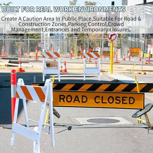 BESEA Folding Traffic Barricade, 45" A-Frame Safety Barrier with 8"x24" Top Panel and 6"x24" Bottom Panel, Heavy-Duty Plastic Construction for Road Work, Parking Lots, Events, and Crowd Control in Kuwait