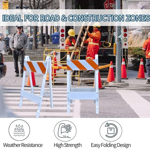BESEA Folding Traffic Barricade, 45" A-Frame Safety Barrier with 8"x24" Top Panel and 6"x24" Bottom Panel, Heavy-Duty Plastic Construction for Road Work, Parking Lots, Events, and Crowd Control in Kuwait