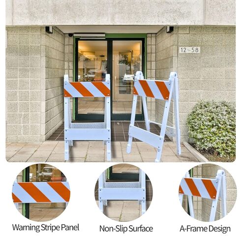 BESEA Folding Traffic Barricade, 45" A-Frame Safety Barrier with 8"x24" Top Panel and 6"x24" Bottom Panel, Heavy-Duty Plastic Construction for Road Work, Parking Lots, Events, and Crowd Control in Kuwait