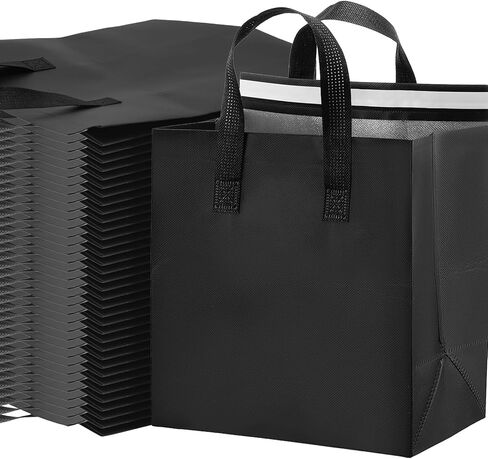 50 Pcs Insulated Take Away Bags,Thermal Insulation Food Bag for Coffee, Milky Tea,Take-away Dinner, Fresh Seafood, Cold or Warm Food drive for Restaurant, Retail Store or Picnic/BBQ (Black) in Saudi Arabia