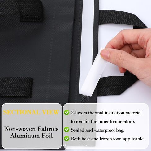 50 Pcs Insulated Take Away Bags,Thermal Insulation Food Bag for Coffee, Milky Tea,Take-away Dinner, Fresh Seafood, Cold or Warm Food drive for Restaurant, Retail Store or Picnic/BBQ (Black) in Saudi Arabia