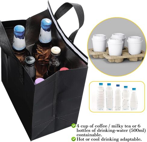 50 Pcs Insulated Take Away Bags,Thermal Insulation Food Bag for Coffee, Milky Tea,Take-away Dinner, Fresh Seafood, Cold or Warm Food drive for Restaurant, Retail Store or Picnic/BBQ (Black) in Saudi Arabia