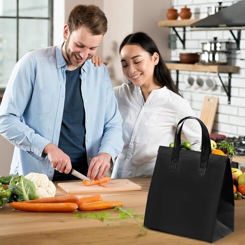 50 Pcs Insulated Take Away Bags,Thermal Insulation Food Bag for Coffee, Milky Tea,Take-away Dinner, Fresh Seafood, Cold or Warm Food drive for Restaurant, Retail Store or Picnic/BBQ (Black) in Saudi Arabia