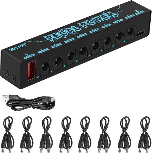 Guitar Pedal Power Supply Portable 8 Isolated, DC 9V Output + 5V USB Output for Bass Effect Pedals 300mA, 1A Cables, Mini Guitar Pedal Power (Black) in Kuwait