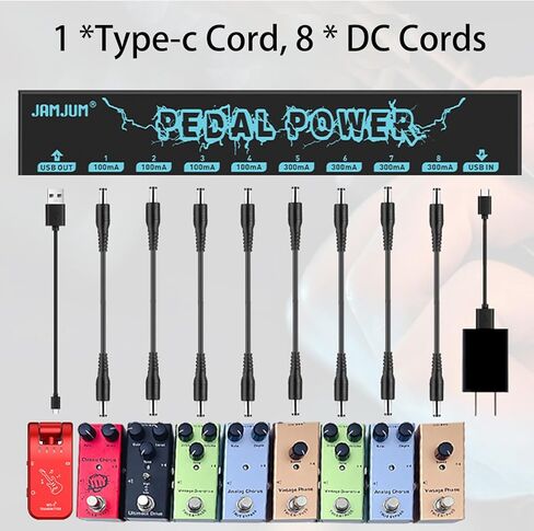 Guitar Pedal Power Supply Portable 8 Isolated, DC 9V Output + 5V USB Output for Bass Effect Pedals 300mA, 1A Cables, Mini Guitar Pedal Power (Black) in Kuwait