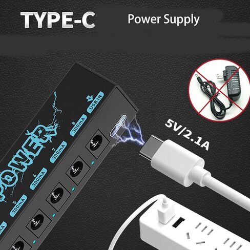 Guitar Pedal Power Supply Portable 8 Isolated, DC 9V Output + 5V USB Output for Bass Effect Pedals 300mA, 1A Cables, Mini Guitar Pedal Power (Black) in Kuwait