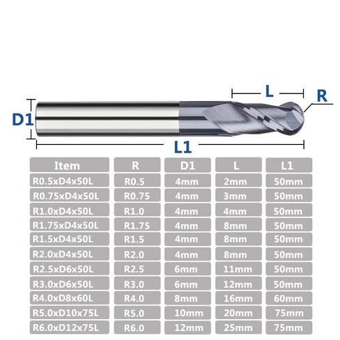 1pcs Ball Nose End Mill HRC55 Black Coated Tungsten Carbide End Mill Solid Carbide CNC Router Bits 2 Flute Spiral Milling Cutter 35 Degree Sprial Milling Cutter(R2.5xD6x50L) in Saudi Arabia