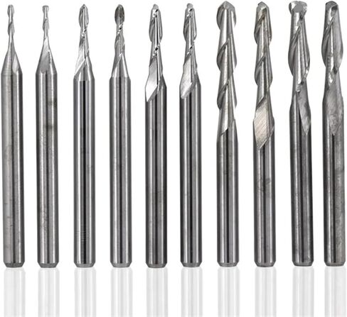 10 قطعة قاطع مطحنة نهاية كروية CNC لقم التوجيه 3.175 مم مطحنة نهاية كربيد عرقوب 2 لقم توجيه لولبية فلوت لطحن النقش باستخدام الحاسب الآلي (2.5 × 3.175 × 12 مم) in Kuwait