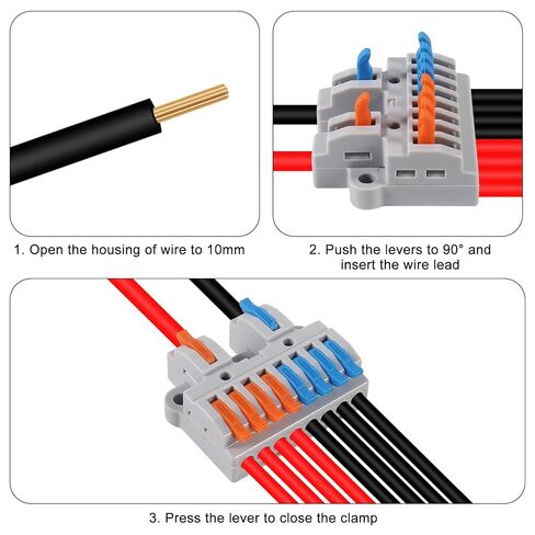 3Pcs 2 in 8 Out Insulated TerminalQuick Connect Electrical Splicing Wire Connectors Kit Lever Wire Connectors Compact Butt Splice Inline Terminals AWG 28-12 for Home Terminal Block Connector in Saudi Arabia